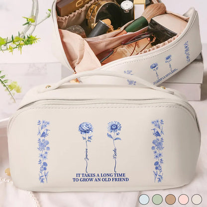 It Takes A Long Times To Grow An Old Best Friends Toile De Jouy Pattern - Personalized Leather Makeup Bag