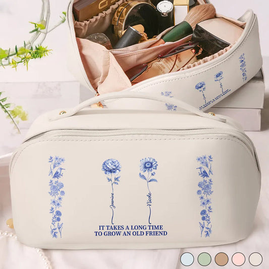 It Takes A Long Times To Grow An Old Best Friends Toile De Jouy Pattern - Personalized Leather Makeup Bag