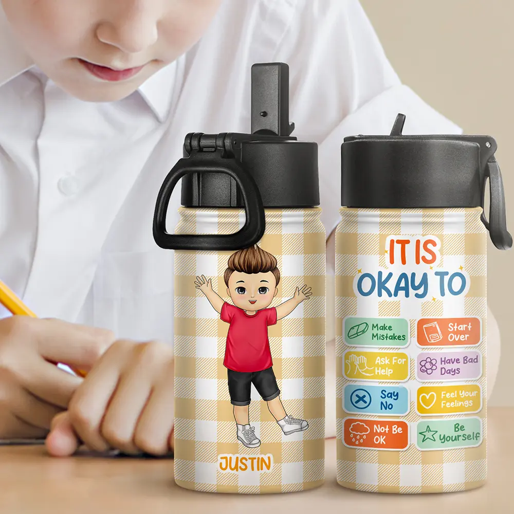 It's Okay To Be Yourself - Personalized Kids Water Bottle
