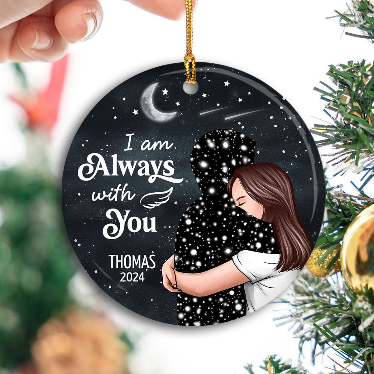 Always With You Woman With Lost Loved One Memorial Keepsake Personalized Ceramic Ornament