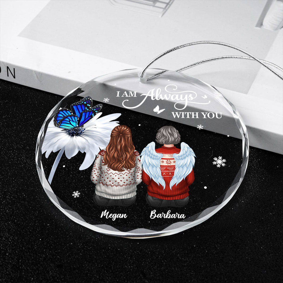 Butterfly Daisy Always With You Personalized Circle Glass Ornament, Heartfelt Memorial Gift For Your Loved One