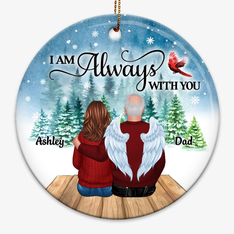 Family Sitting On Snow Bridge Memorial Personalized Circle Ornament