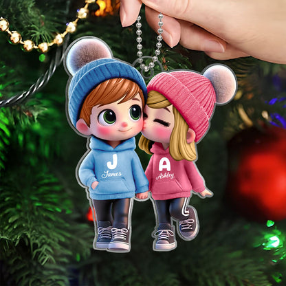 Cute Cartoon Couple Walking Personalized Car Ornament, Perfect Valentine'Day Gift for him, Gift for her