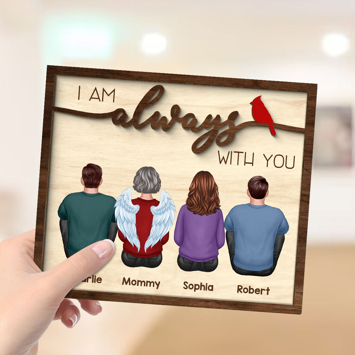 Always With You Family Memorial Cardinal Remembrance Keepsake Sympathy Gift Personalized 2-Layer Wooden Plaque