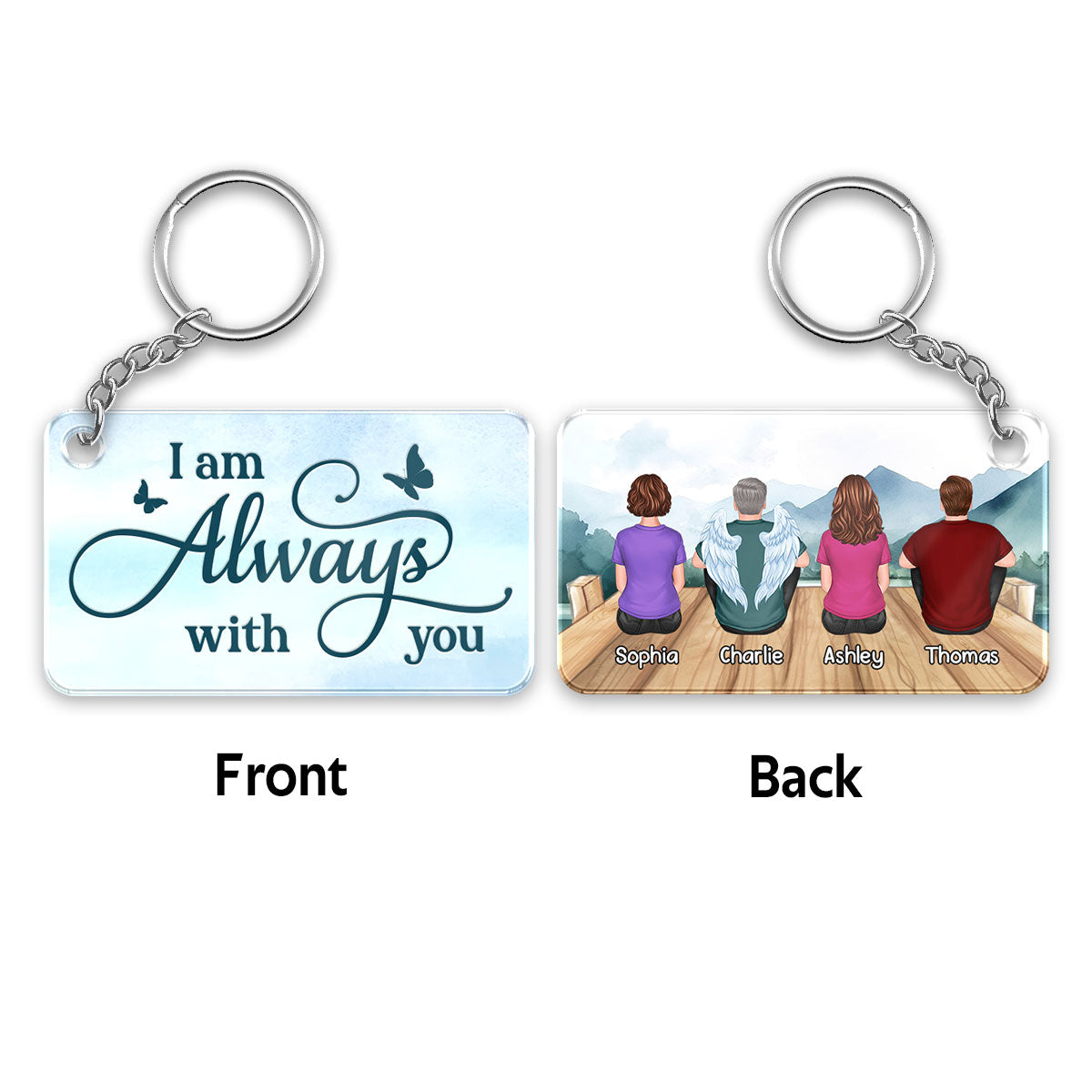 Family Memorial Remembrance Gift People Sitting On Bridge Forest Theme Personalized Acrylic Keychain