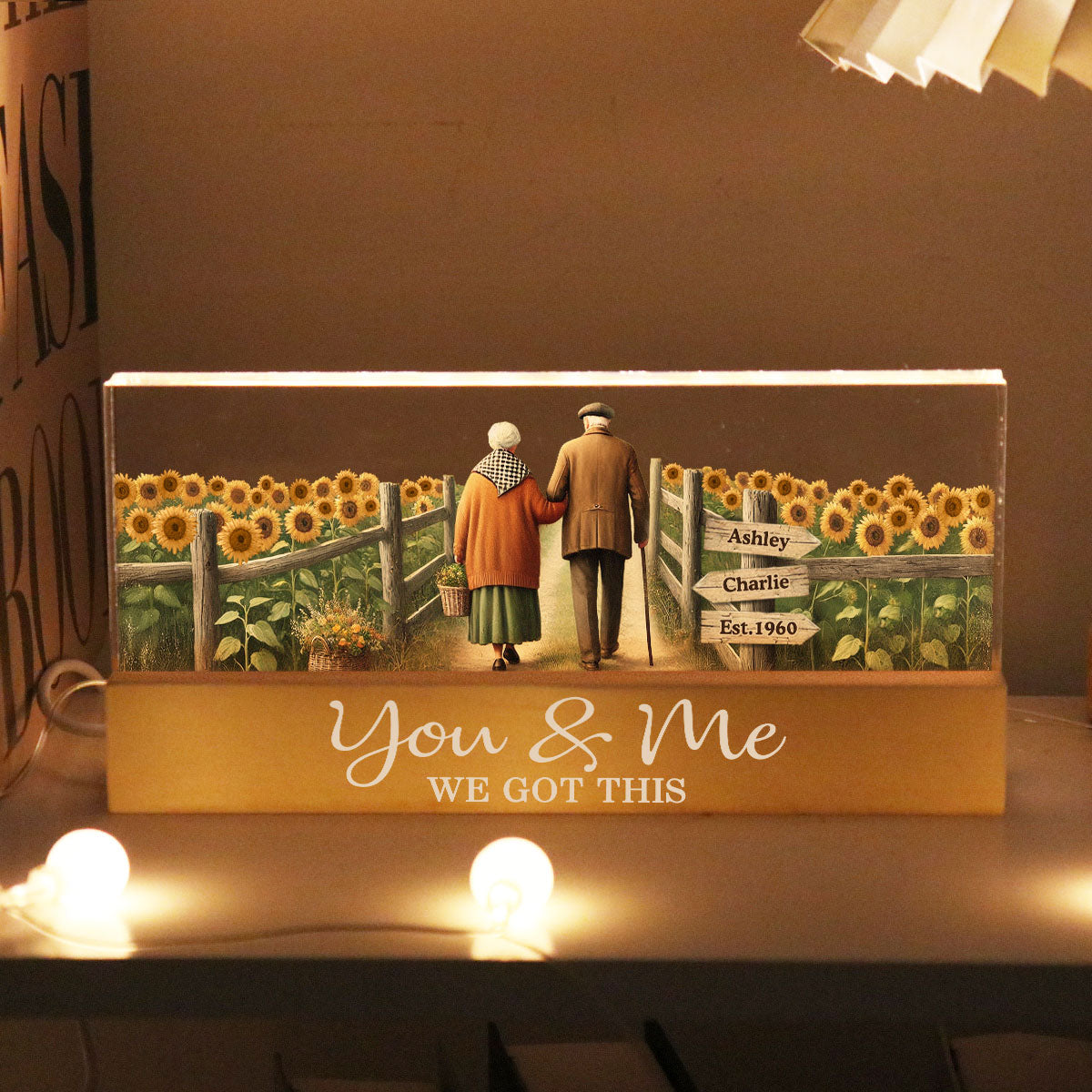 Old Couple Walking Growing Old Together Since Personalized Acrylic Block LED Night Light, Heartfelt Gift For Couple, For Him, For Her, Boyfriend, Girlfriend, Husband, Wife