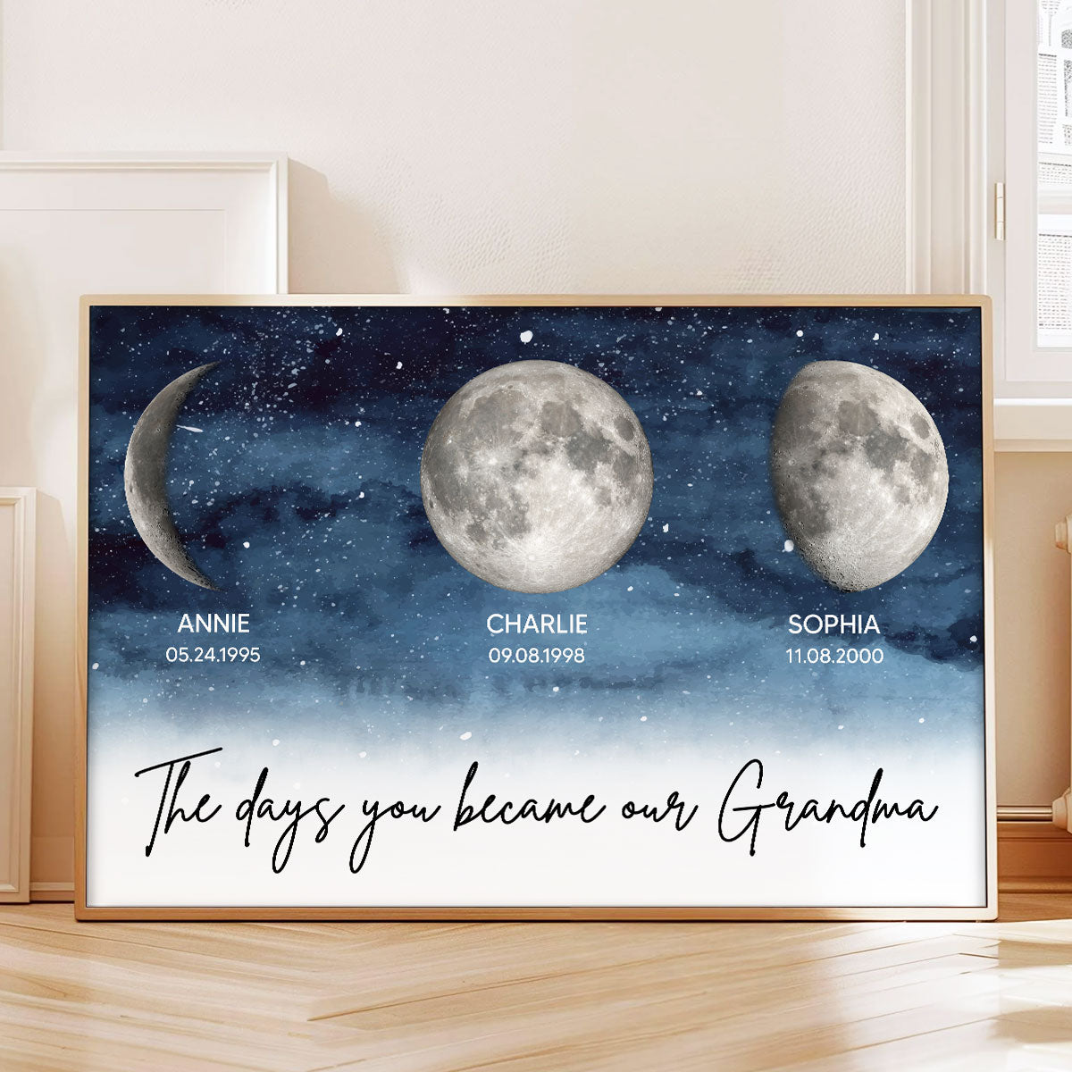 Starry Night Custom Birth Moon Phase The Days You Became Our Grandma Personalized Poster, Mother's Day Gift