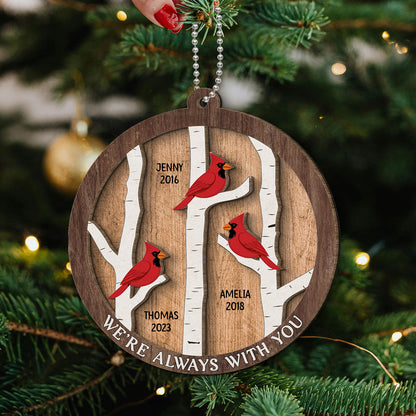 Cardinals Birch Tree Christmas Memorial Personalized 2-Layer Wooden Ornament, Sympathy Gift, Memorial Gift