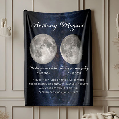 Lost Loved One Moon Phase Art Memorial Sympathy Gift Personalized Fleece Blanket