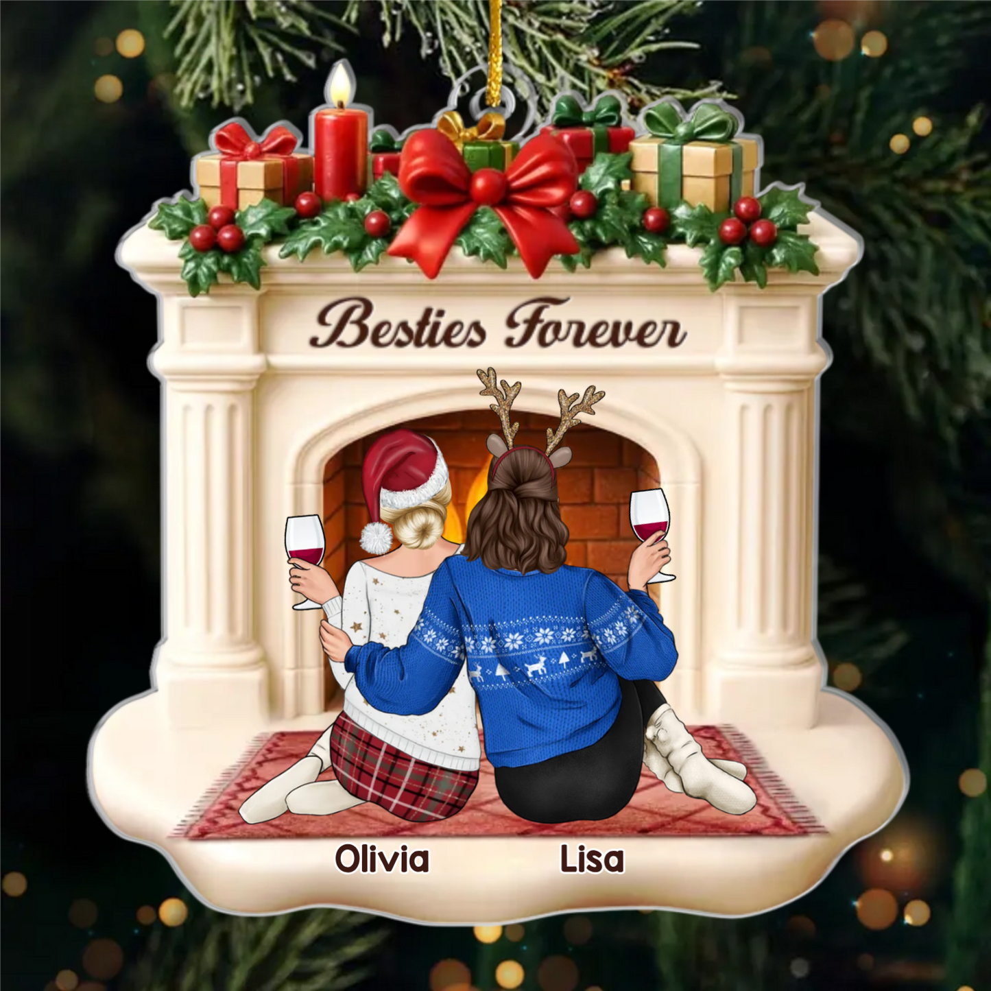 Custom Acrylic Ornament - Personalized Best Friend Christmas Birthday Gifts For Women, Besties, Sisters, BFF - Side By Side Through It All