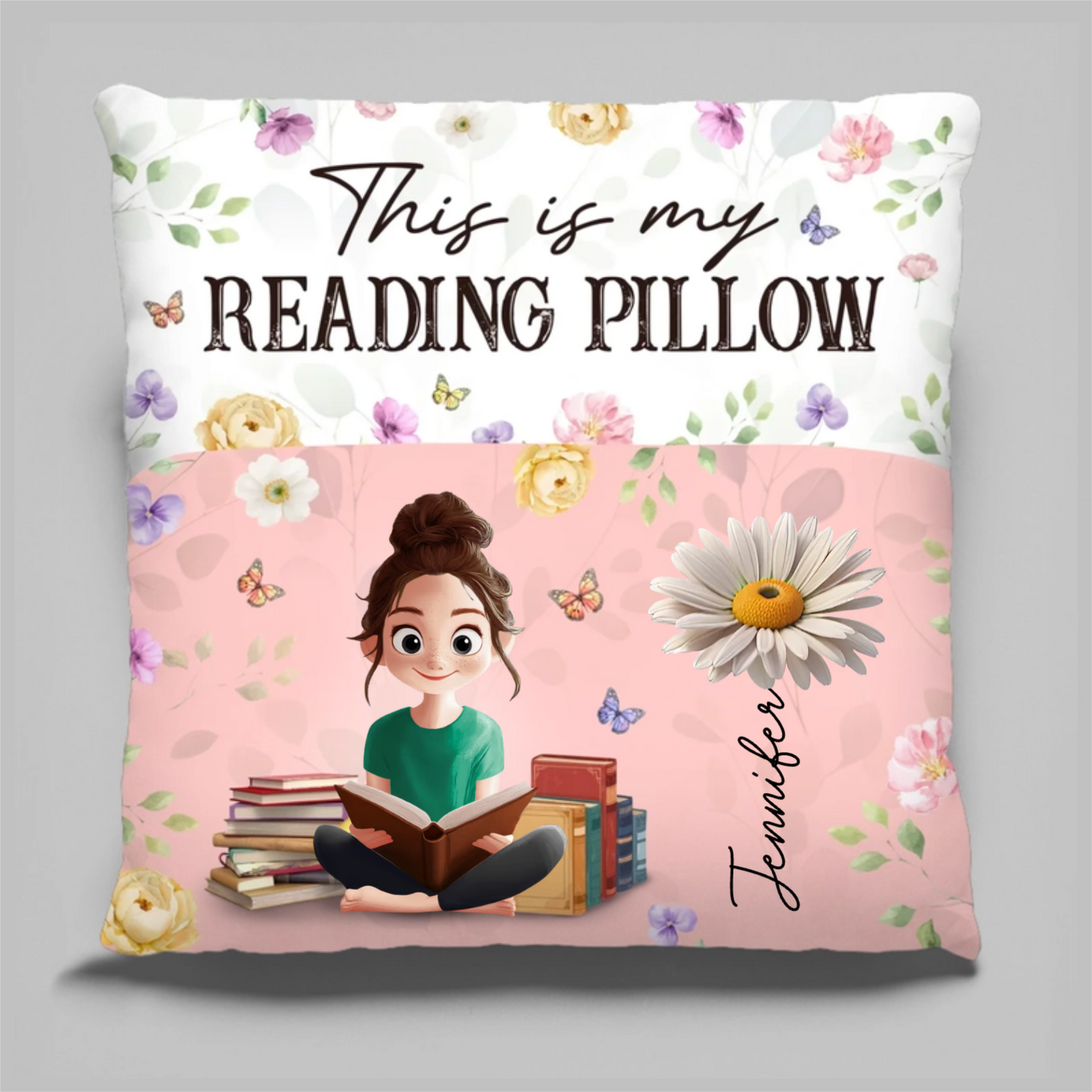 Custom Flower Pocket Pillow - Personalized Bookish Gifts For Book Lovers, Bookworms, Readers - Reading Is My Therapy