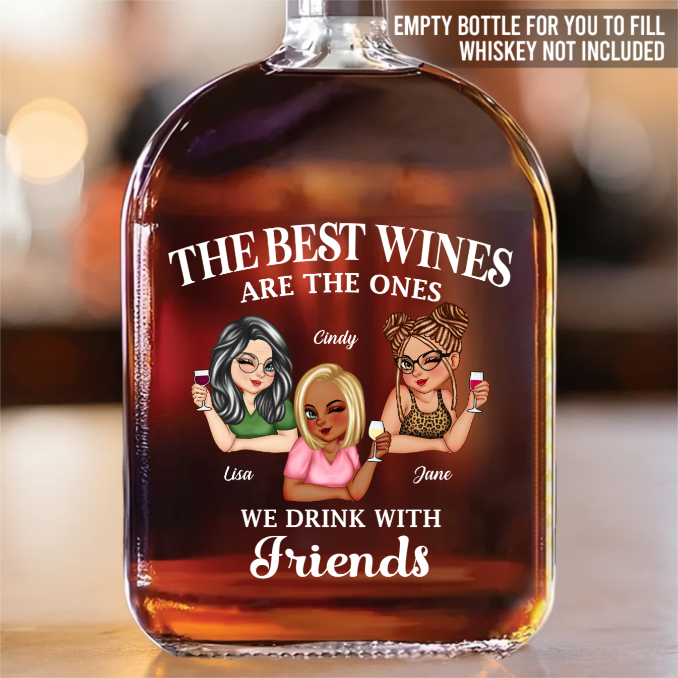 Custom Whiskey Bottle - Personalized Best Friend Birthday Gifts For Women, Besties, Sisters, BFF - Silly Moments Shine With Besties