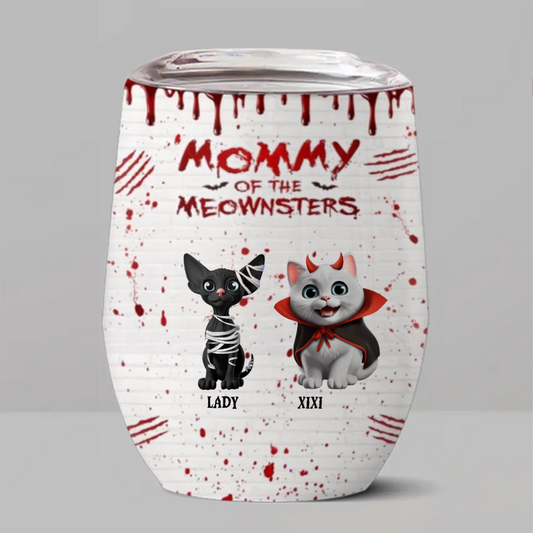 Custom Wine Tumbler - Personalized Halloween Birthday Gifts For Cat Lovers, Cat Mom And Dad - Cats Bring Mystery To Halloween Nights