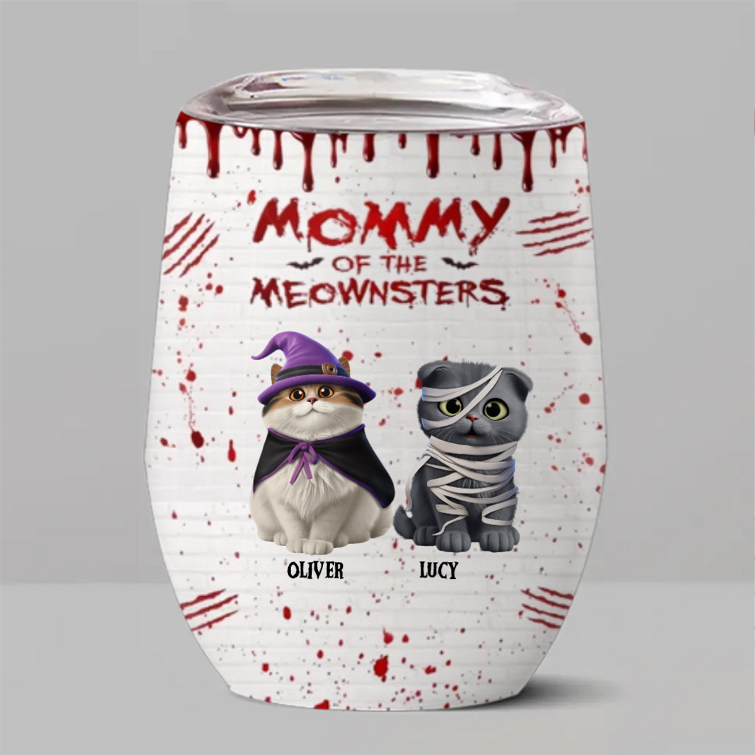Custom Wine Tumbler - Personalized Halloween Birthday Gifts For Cat Lovers, Cat Mom And Dad - Cats Bring Mystery To Halloween Nights