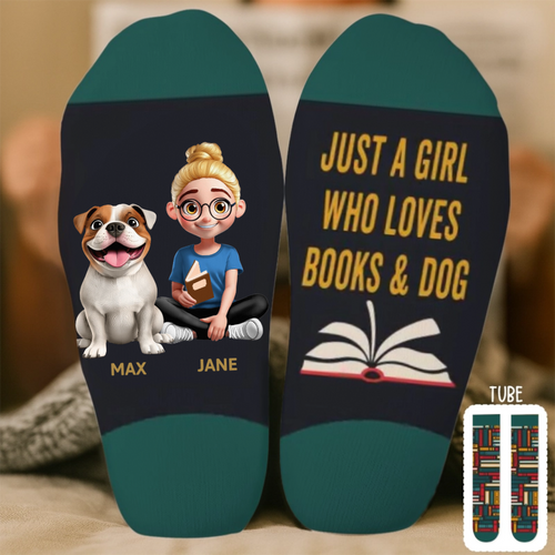 Custom Crew Socks - Personalized Bookish Gifts For Book Lovers, Bookworms, Dog Dad And Mom - Literary Pup Lover