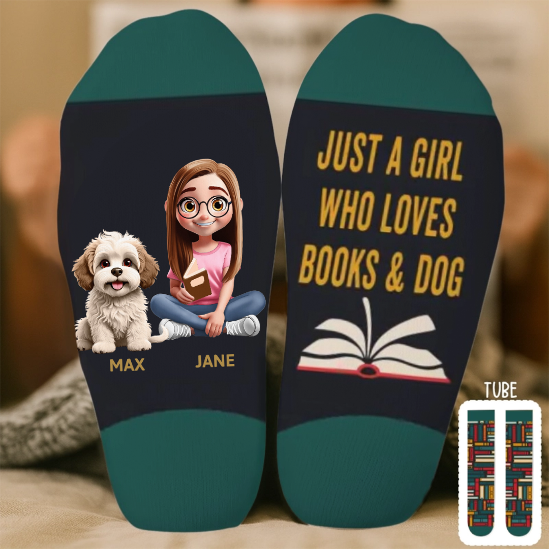 Custom Crew Socks - Personalized Bookish Gifts For Book Lovers, Bookworms, Dog Dad And Mom - Literary Pup Lover