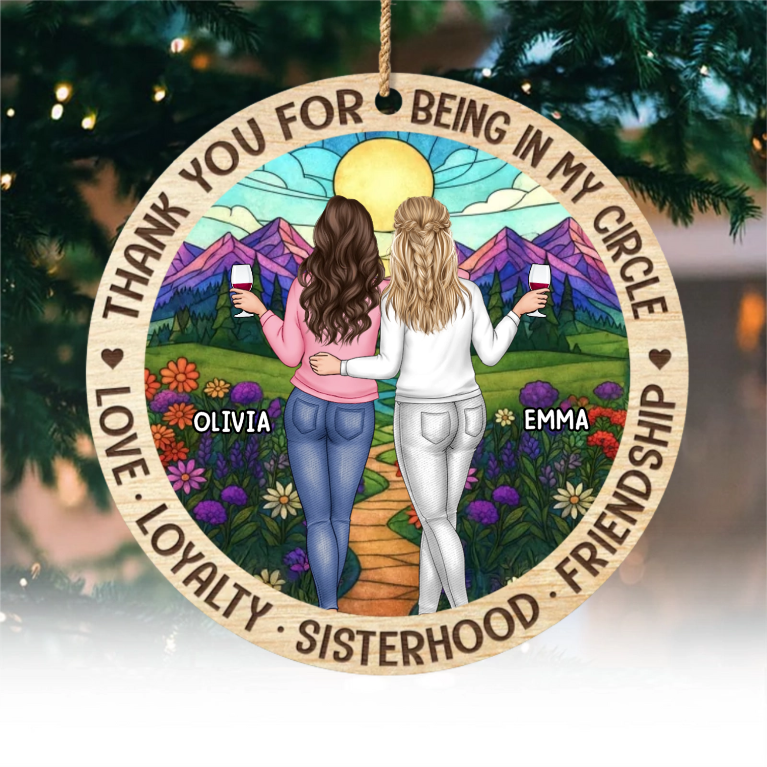 Custom Wooden Ornament - Personalized Best Friend Christmas Birthday Gifts For Women, Besties, Sisters, BFF - Memories Made Merry With Friends