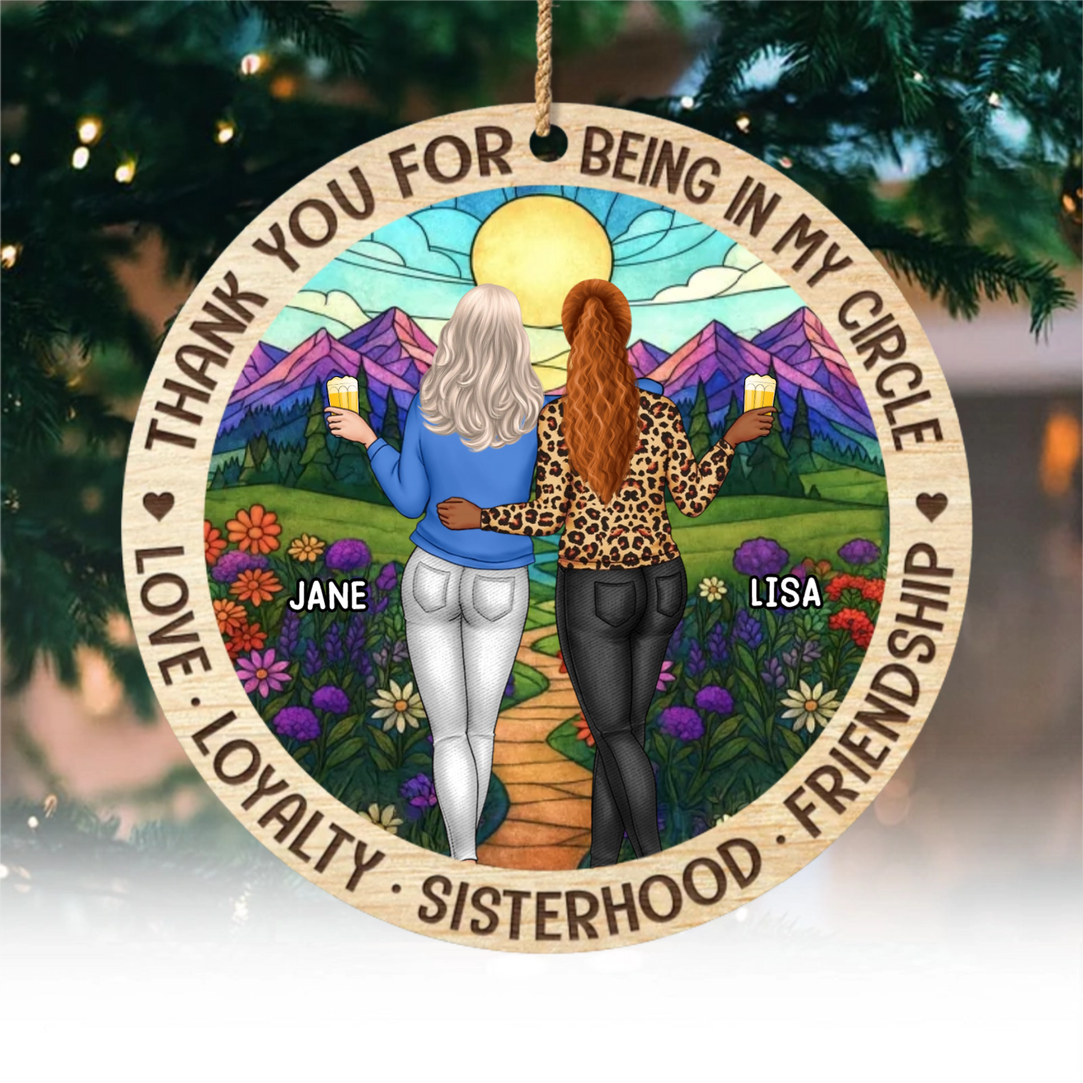 Custom Wooden Ornament - Personalized Best Friend Christmas Birthday Gifts For Women, Besties, Sisters, BFF - Memories Made Merry With Friends