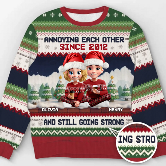 Custom Unisex Ugly Sweatshirt - Personalized Anniversary Christmas Wedding Gifts For Husband And Wife, Him And Her - Merry Fights, Happy Nights