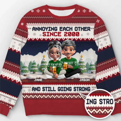 Custom Unisex Ugly Sweatshirt - Personalized Anniversary Christmas Wedding Gifts For Husband And Wife, Him And Her - Merry Fights, Happy Nights