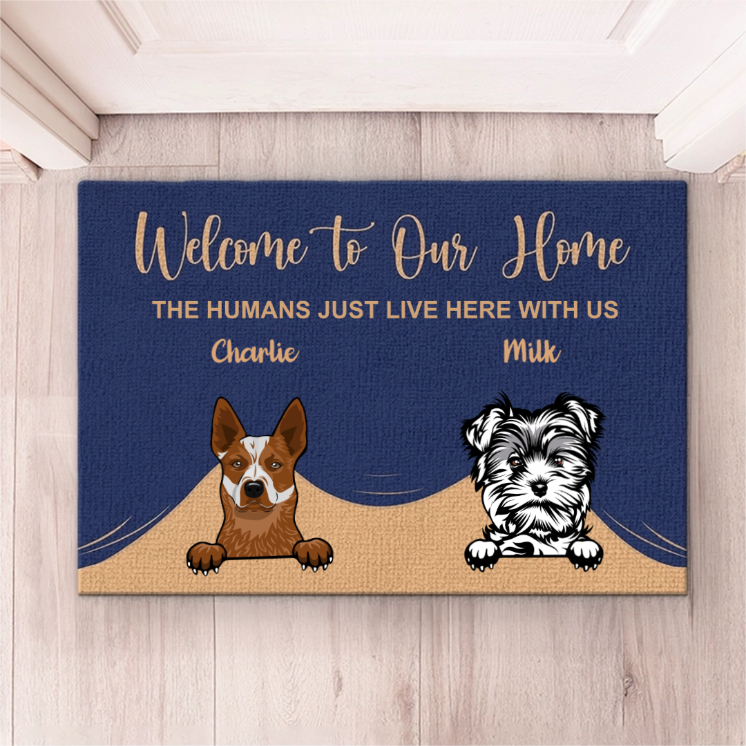 Welcome To The Pet Home - Funny Personalized Pet Decorative Mat, Doormat (Cat & Dog)