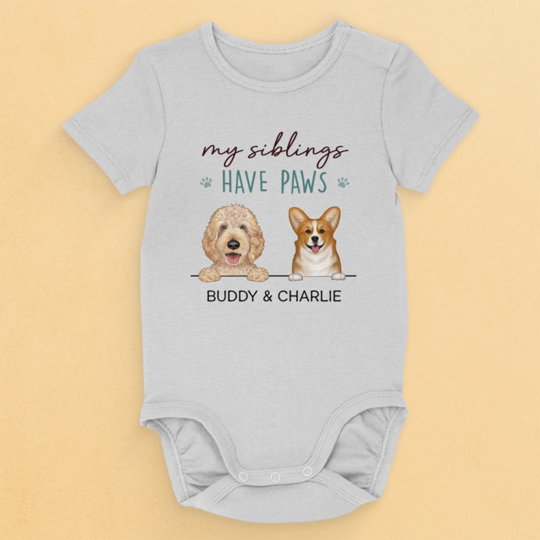 My Sibling Has Paws - Dog Personalized Custom Baby Onesie - Baby Shower Gift, Gift For Pet Owners, Pet Lovers