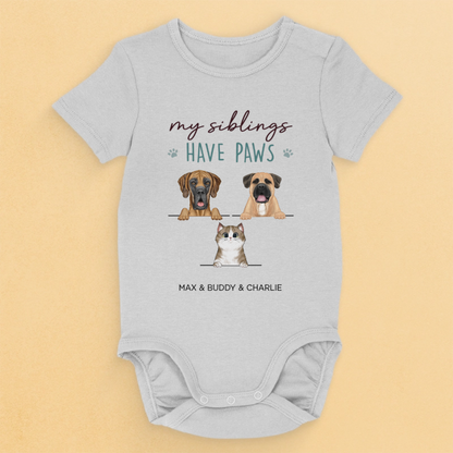 My Sibling Has Paws - Dog Personalized Custom Baby Onesie - Baby Shower Gift, Gift For Pet Owners, Pet Lovers