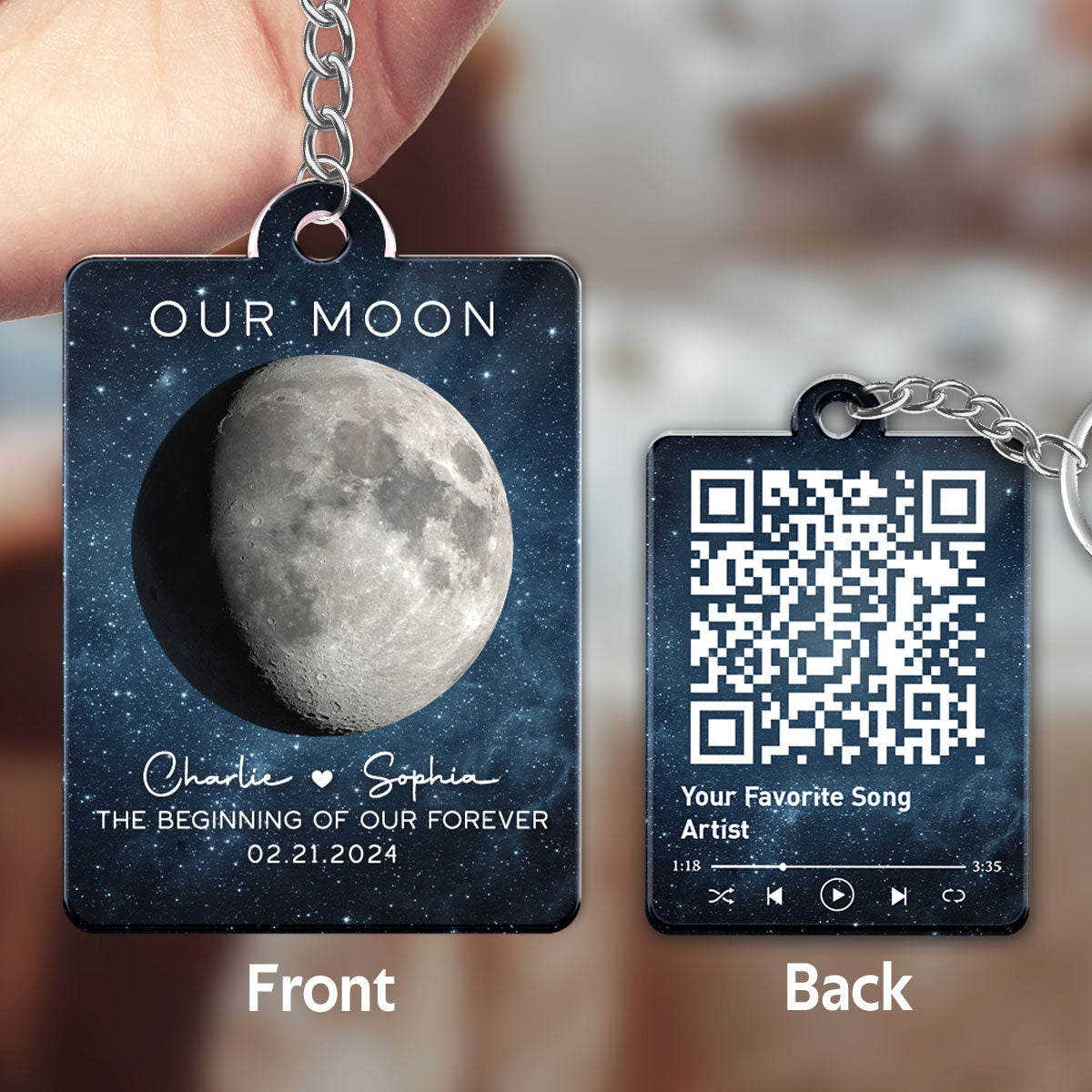 Our Moon Couple Gift Moon Phase Art Anniversary Gift For Him Gift For Her Personalized Acrylic Keychain