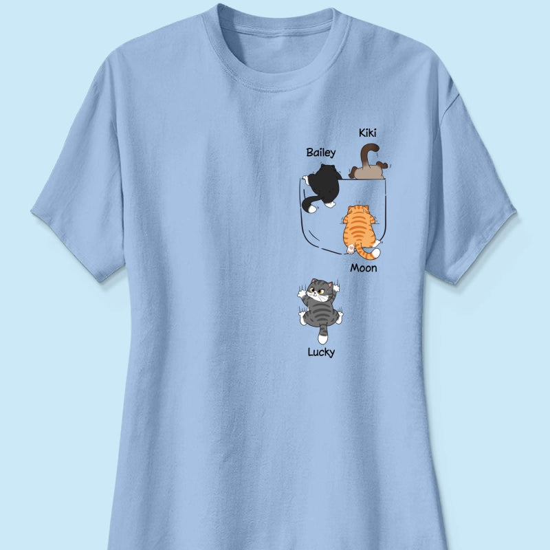 Cute Naughty Cat Climbing Pocket Personalized Shirt