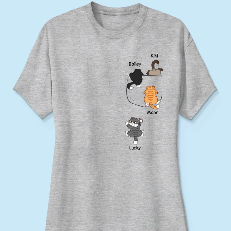 Cute Naughty Cat Climbing Pocket Personalized Shirt