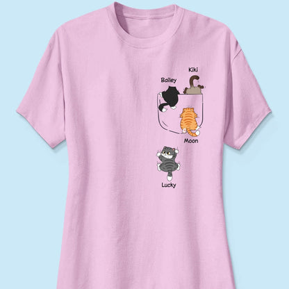 Cute Naughty Cat Climbing Pocket Personalized Shirt
