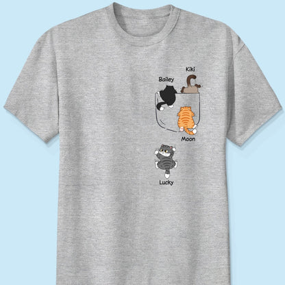 Cute Naughty Cat Climbing Pocket Personalized Shirt