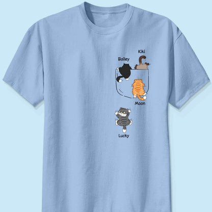 Cute Naughty Cat Climbing Pocket Personalized Shirt