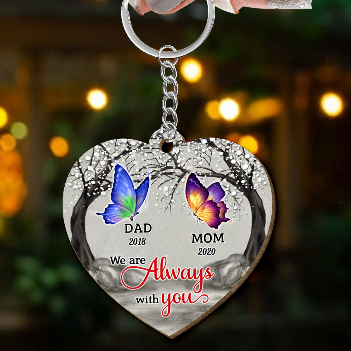 Always With You Butterflies Blossom Tree Personalized Wooden Keychain