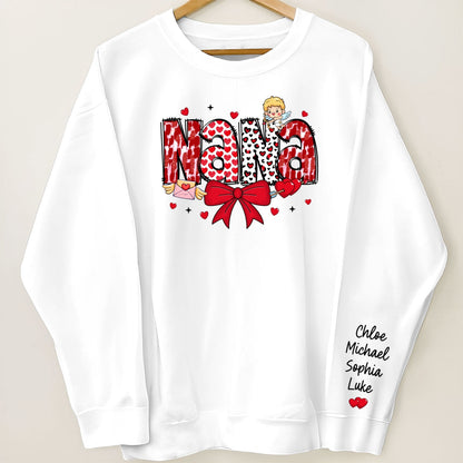 Grandma Valentine Personalized Sleeve Printed Sweatshirt, Valentine's Day Gift For Grandma