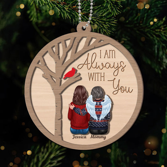Always With You Cardinal Family Memorial Christmas Personalized 2-Layer Wooden Ornament