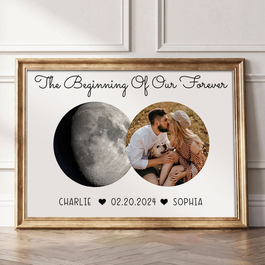 The Beginning Of Our Forever Couple Upload Photo Custom Moon Phases Anniversary Date Personalized Poster, Anniversary Gift, Wedding Gift For Couple