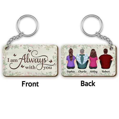 Roses Always With You Whole Family Memorial Remembrance Gift Personalized Wooden Keychain