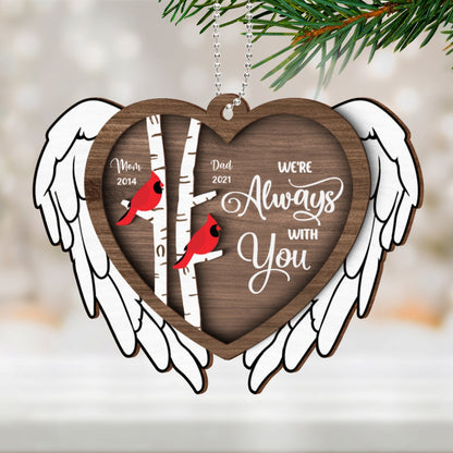 Always With You Cardinal Angel Wings Memorial Keepsake Personalized 2-Layer Wooden Ornament