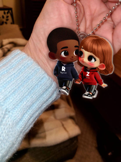 Cute Cartoon Couple Holding Hands Personalized Acrylic Car Hanger, Anniversary &  Gift for him, Gift for her