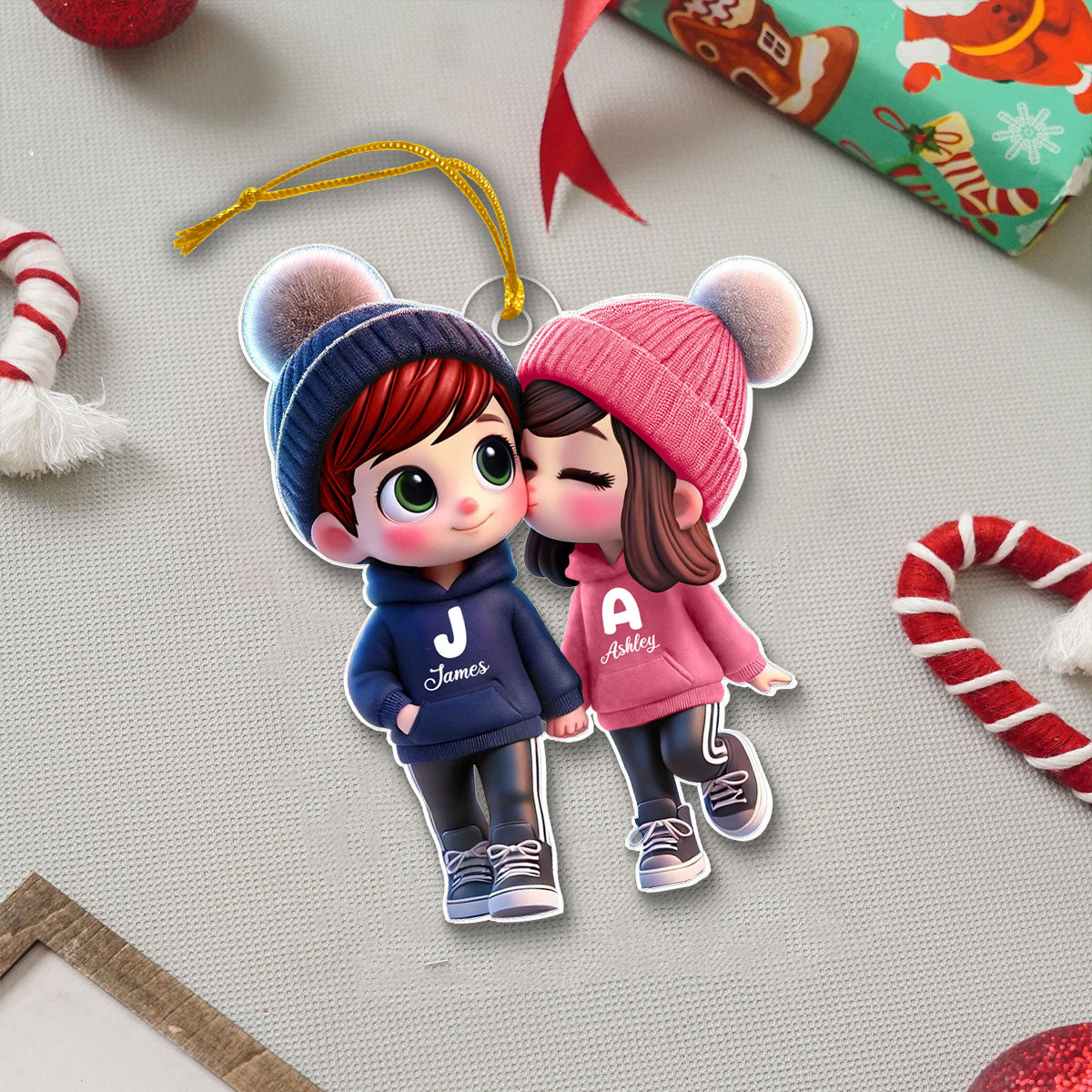 Cute Cartoon Couple Walking Personalized Car Ornament, Perfect Valentine'Day Gift for him, Gift for her