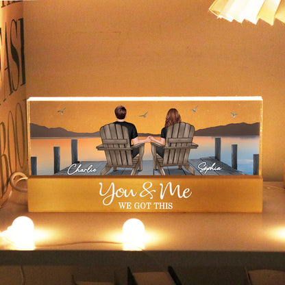 Back View Couple Sitting On The Bridge, Lake Dock Personalized Acrylic Block LED Night Light, Heartfelt Gift For Couple, For Him, For Her, Boyfriend, Girlfriend, Husband, Wife