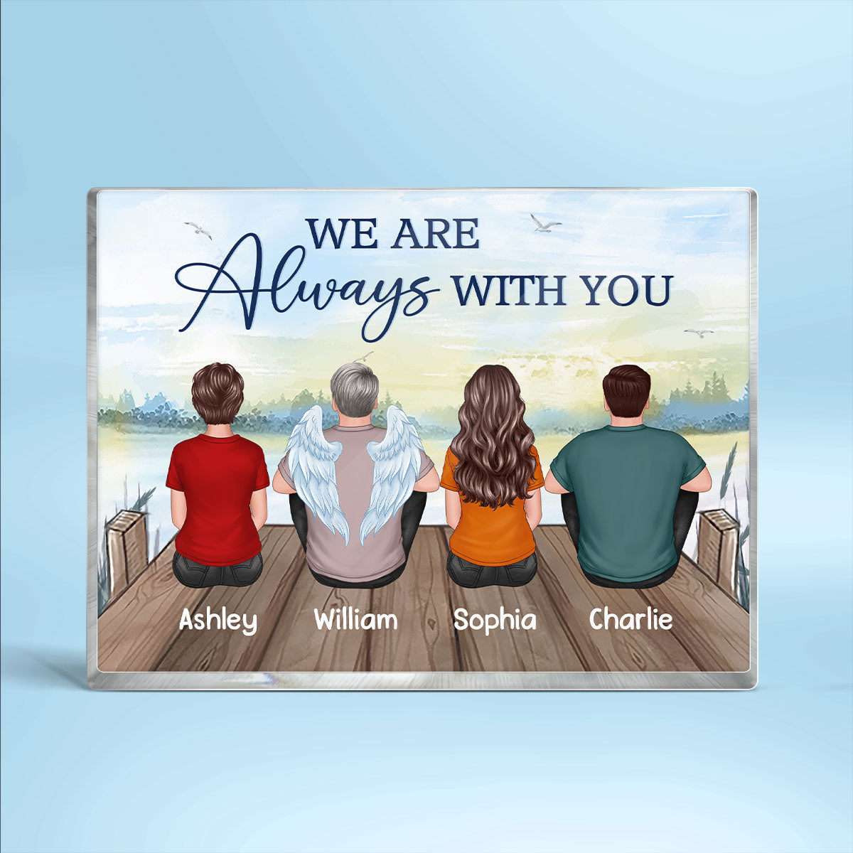 Family Sitting Lake View Memorial Personalized Rectangle Acrylic Block Plaque