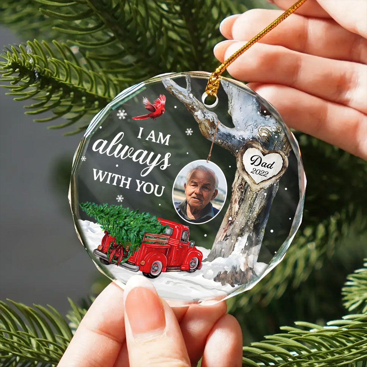 Always With You Photo Memorial Personalized Glass Ornament, Christmas Sympathy Keepsake, Lost Loved Ones Rememberance