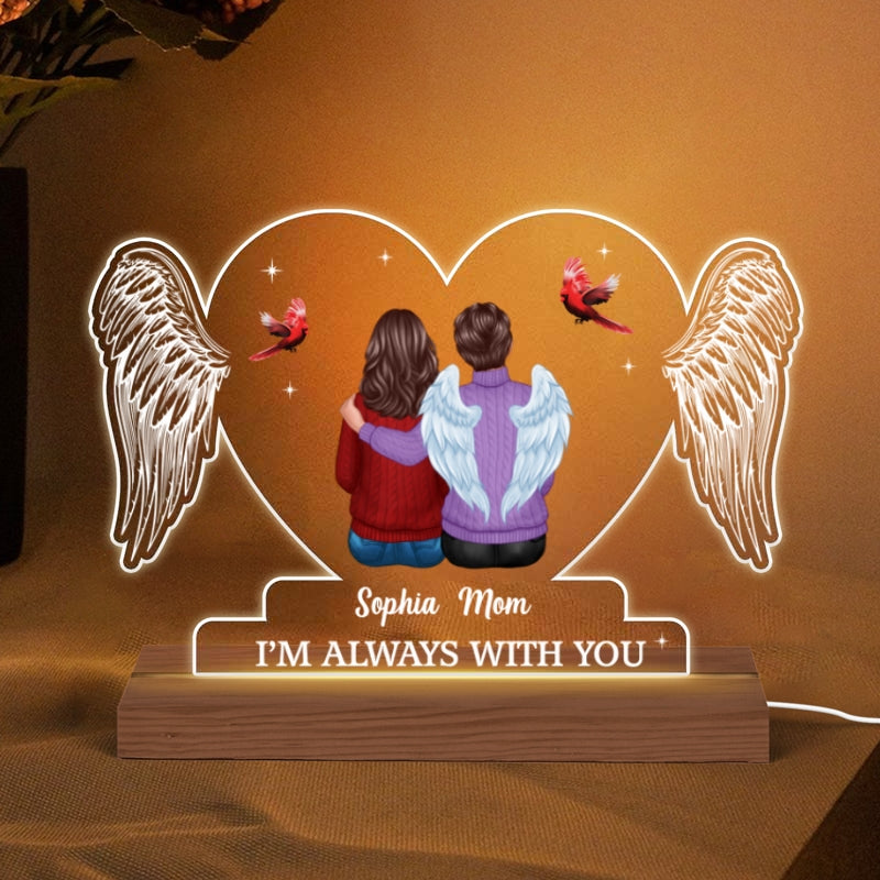 Heart Wings Family Sitting Memorial Remembrance Gift Personalized Custom Shape Acrylic Plaque LED Night Light