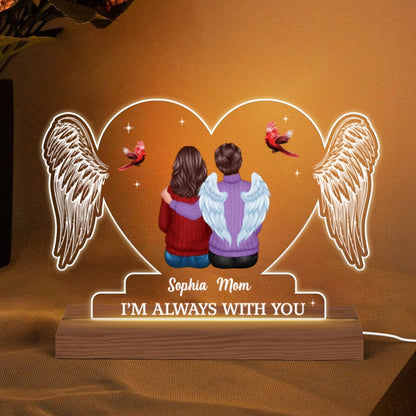 Heart Wings Family Sitting Memorial Remembrance Gift Personalized Custom Shape Acrylic Plaque LED Night Light