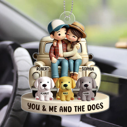 Couple On Truck You Me And The Dog Cats Personalized Acrylic Car Hanger Ornament, Heartfelt Gift For Couple, For Dog Lovers, Cat Lovers, Pet Lovers