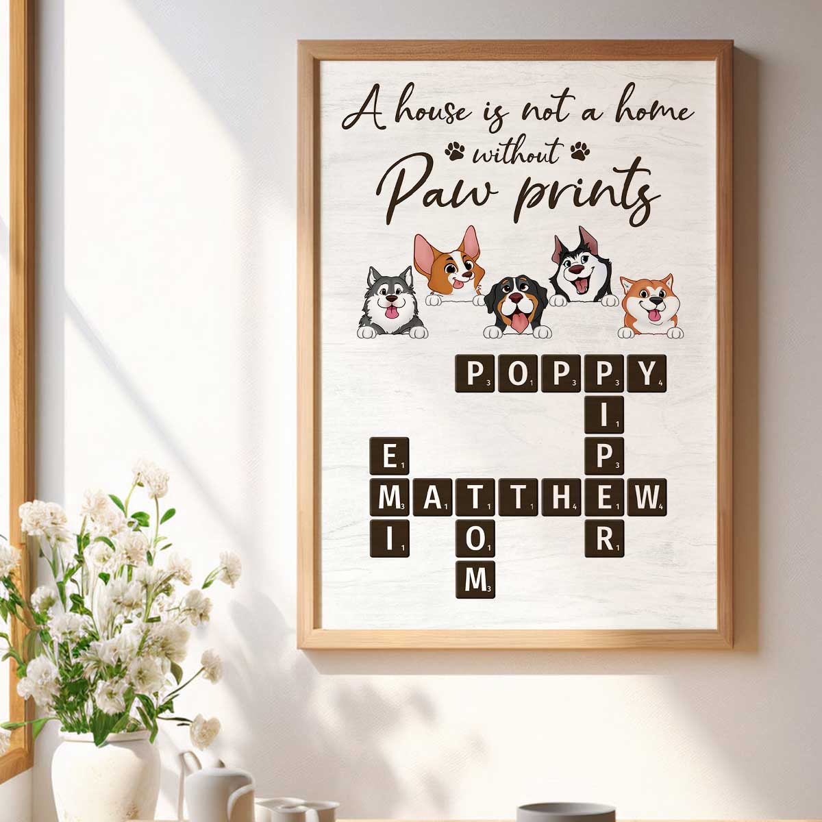 Home With Paw Prints Peeking Dog Cat Crossword Puzzle Art Personalized Poster