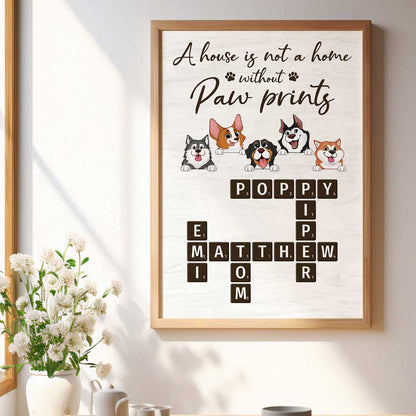 Home With Paw Prints Peeking Dog Cat Crossword Puzzle Art Personalized Poster