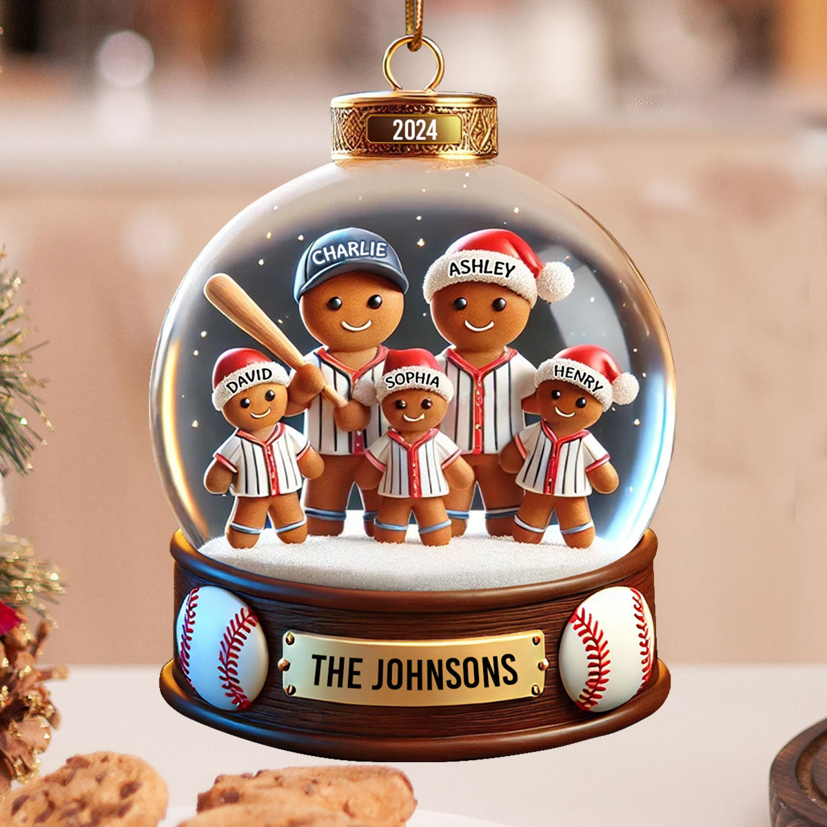 Baseball Gingerbread Family Sport Lover 3D Effect Personalized Acrylic Ornament